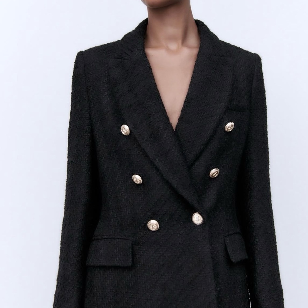 Zara Black Double-Breasted Blazer with Gold Buttons